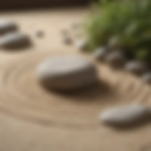 Zen garden with raked sand and stones