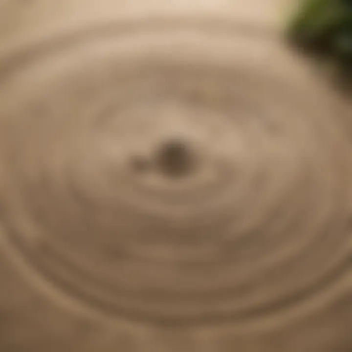 Zen garden with raked sand patterns